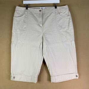 Van Heusen Women's Beige Herringbone Capri Pants Cotton Comfort Summer Sz 18 EUC